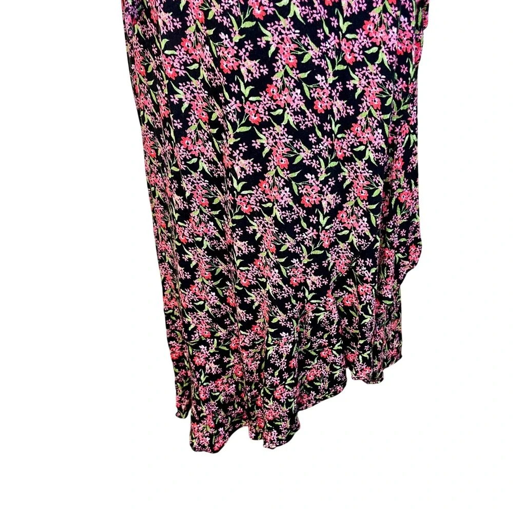 Vintage MARONIE Black Pink Floral Wrap Maxi Skirt Cottage Coquette Romantic‎ Y2K